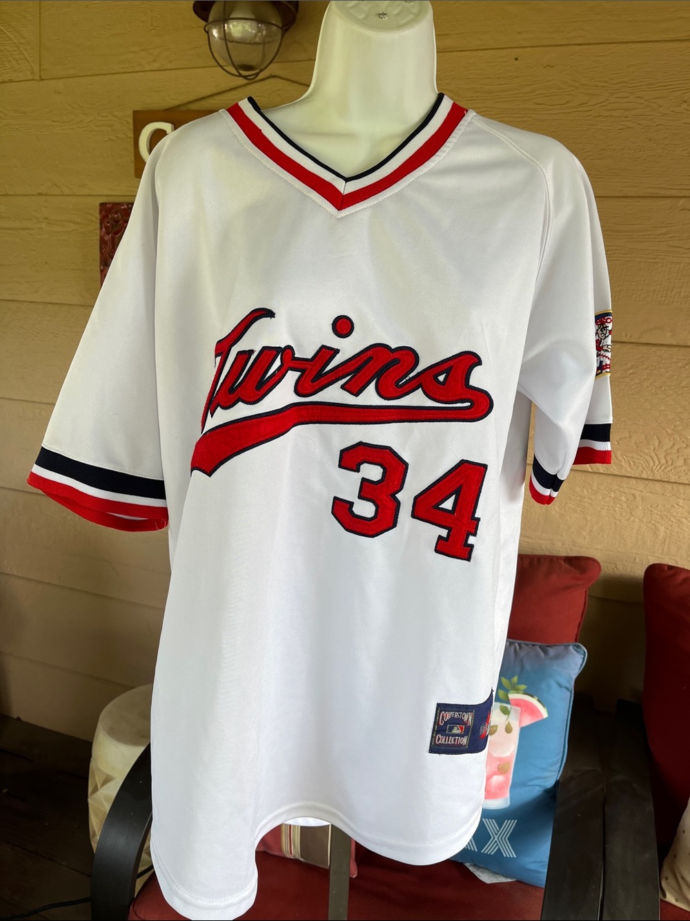 Majestic VTG White Red & Navy Minnesota Twins #34 Puckett Baseball Jersey Sz L|X